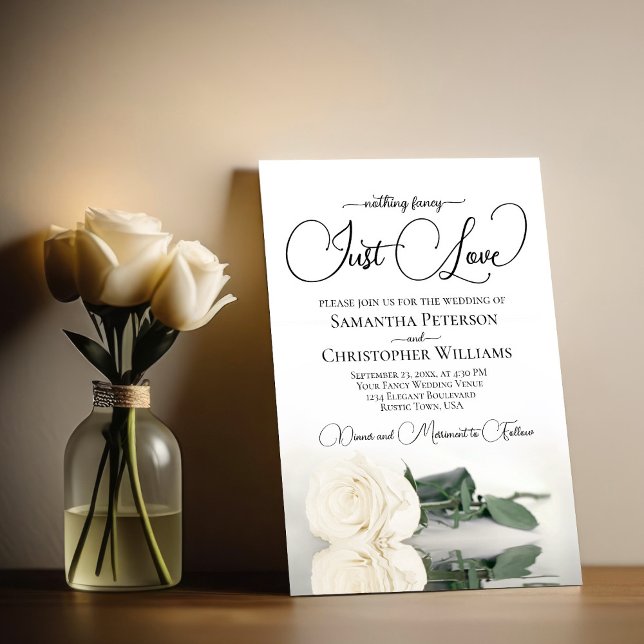 Invitación Nada Fancy Love Just Love Ivory White Rose Boda (Subido por el creador)