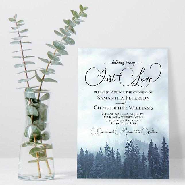 Invitación Nada Fancy Love Just Love Misty Blue Pines Boda (Subido por el creador)