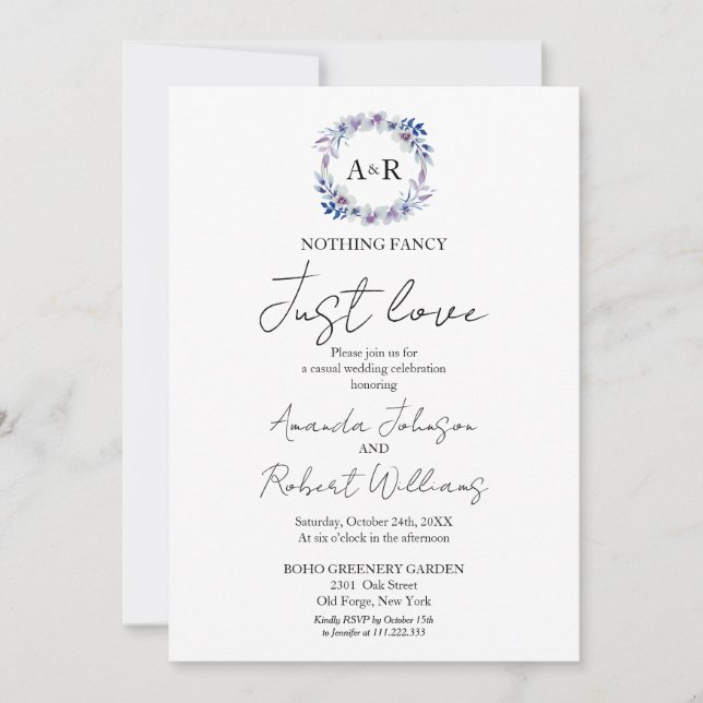 Invitación Nada Fancy Love Just Love Monogram Boda Invitatia (Anverso)