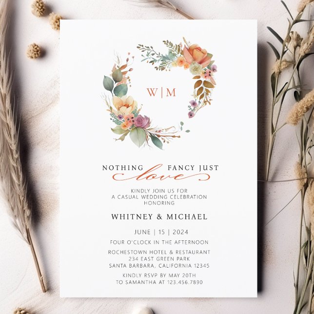 Invitación Nada Fancy Love Just Love Monogram Casual Boda (Subido por el creador)