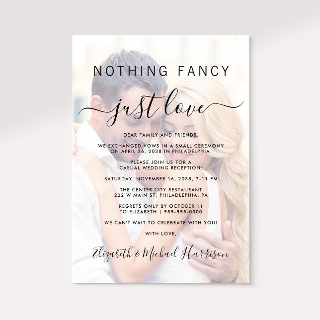 Invitación Nada Fancy Love Just Love Photo Wedding Recepción (From private vows to a grand party - invite family and friends to celebrate your marriage!)