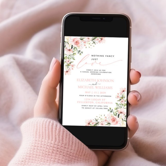 Invitación Nada Fancy Love Just Love Pink Floral Photo Boda (Subido por el creador)