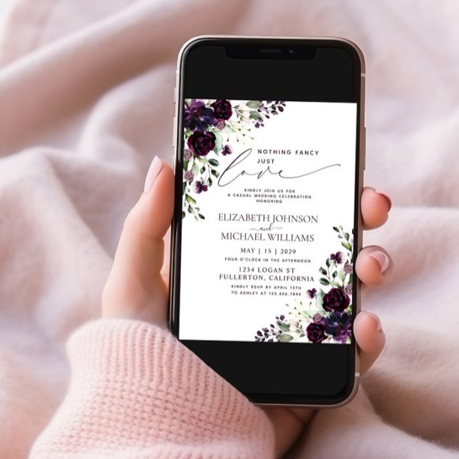 Invitación Nada Fancy Love Just Love Plum Purple Casual Boda (Subido por el creador)