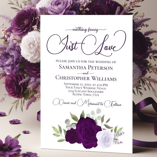 Invitación Nada Fancy Love Just Love Purple Boho Rosas Boda (Subido por el creador)