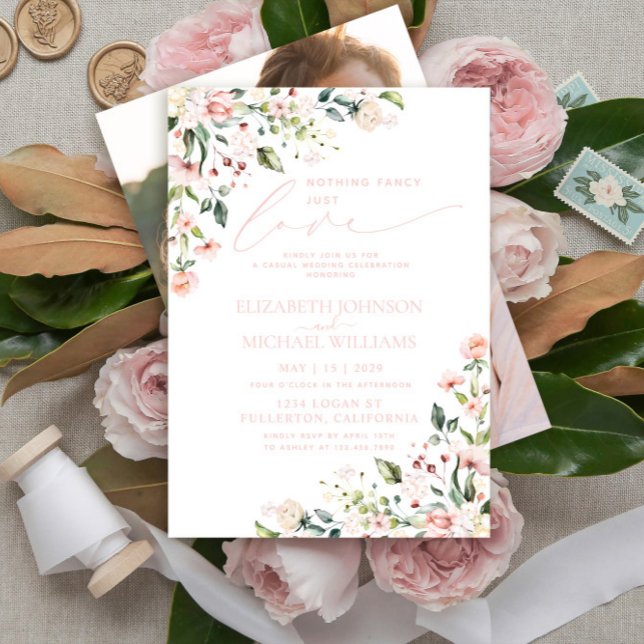 Invitación Nada Fancy Love Just Love Rubor Pink Photo Boda (Subido por el creador)