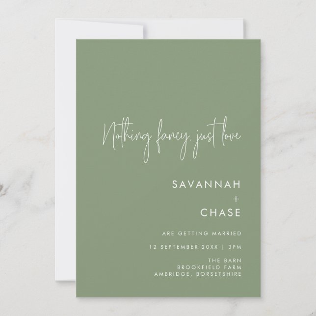 Invitación Nada Fancy Love Just Love Sage Green Boda (Anverso)