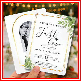 Invitación Nada Fancy Love Just Love Sage Green Gold Geométri