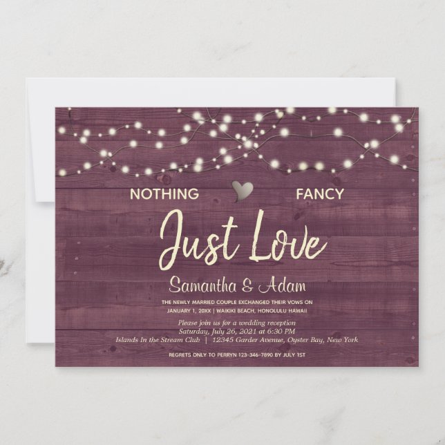 Invitación Nada Fancy Love Just Love String Lights Burgundy (Anverso)