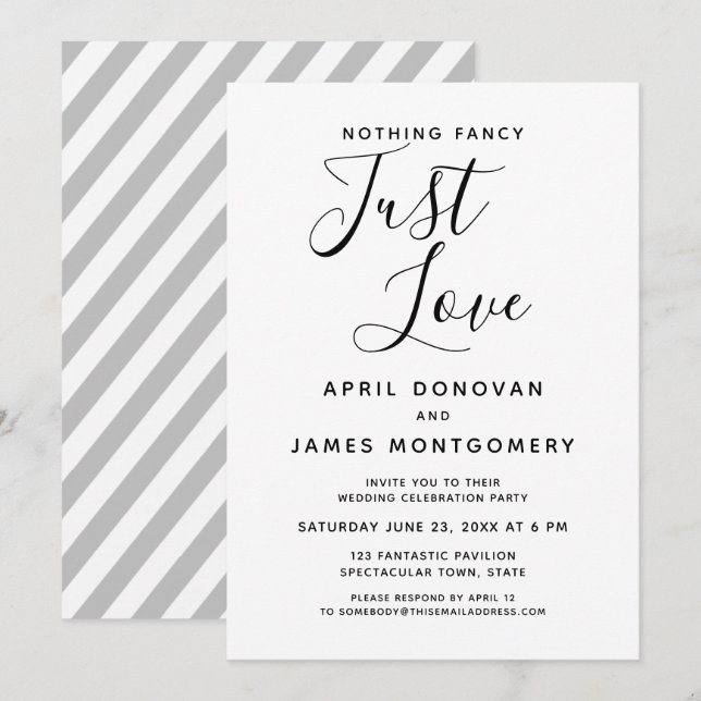 Invitación Nada Fancy Love Just Love Typography Boda (Anverso / Reverso)
