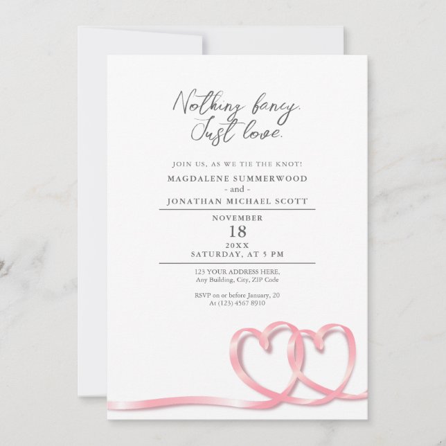 Invitación Nada Fancy Sólo Ama Al Boda De Cinta De Corazones (Anverso)