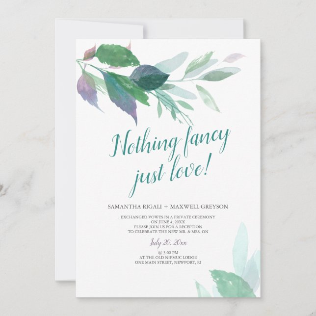 Invitación Nada Fancy Sólo Ama Al Boda De Elopement (Anverso)