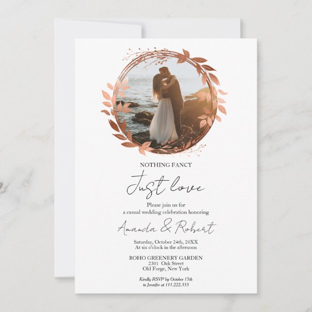 Invitación Nada Fancy Sólo Ama Al Boda De Relieve metalizado  (Anverso)
