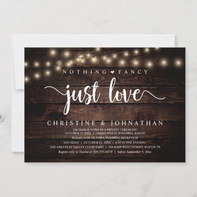 Invitación Nada Fancy Sólo Ama, Recepción De Bodas Rústicas (Anverso)