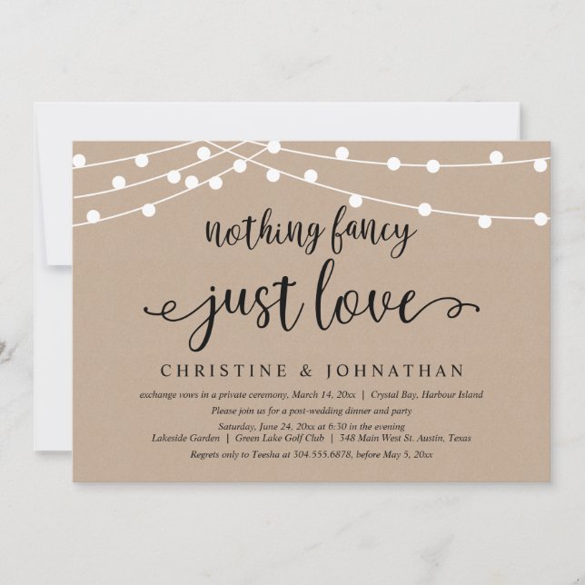 Invitación Nada Fancy Sólo Ama, Rústico Boda Elopement (Anverso)