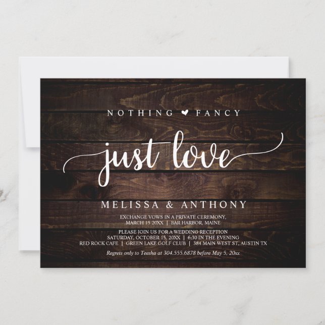 Invitación Nada Fancy Sólo Ama, Rústico Boda Elopement (Anverso)