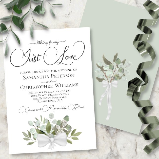 Invitación ¡Nada Fancy Sólo Amar! Boda de eucalipto ruso (Front and Back)