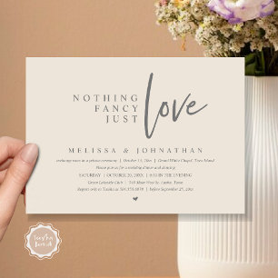 Invitación Nada Fancy, Sólo Amo Boda Elopement Dinner