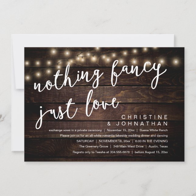 Invitación Nada Fancy, Solo Amo La Cena Rústica Boda (Anverso)