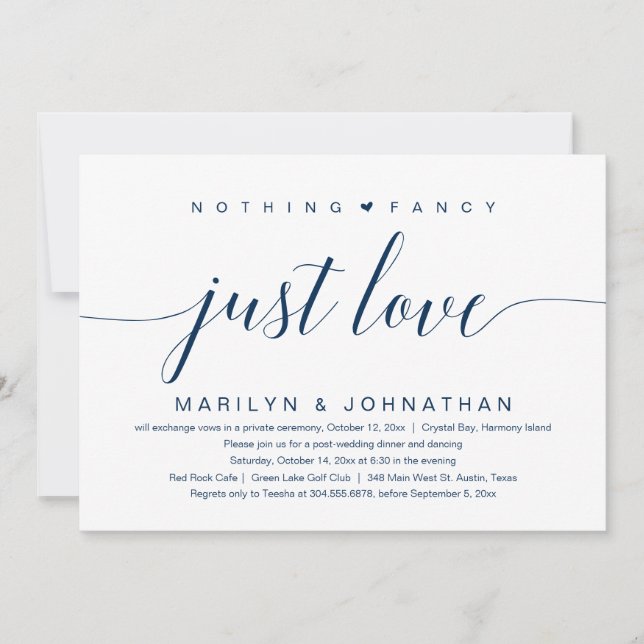 Invitación Nada Fancy, Solo Amor, Boda Elopement Classy (Anverso)