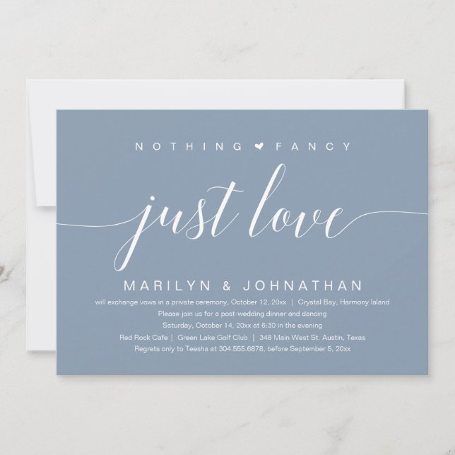 Invitación Nada Fancy, Solo Amor, Boda Elopement Classy (Anverso)