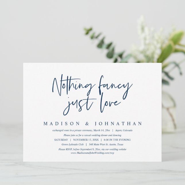 Invitación Nada Fancy, Sólo Amor, Boda Elopement Invita (Anverso de pie)