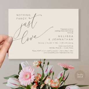 Invitación Nada Fancy, Sólo Amor, Cena Boda Bailando