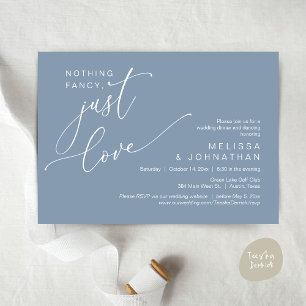 Invitación Nada Fancy, Sólo Amor, Cena Boda Bailando