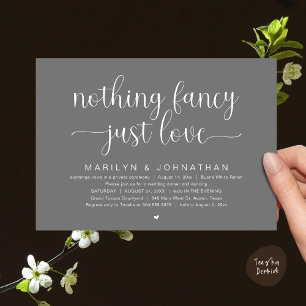 Invitación Nada Fancy, Sólo Amor, Cena Boda Bailando
