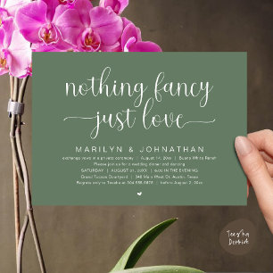 Invitación Nada Fancy, Sólo Amor, Cena Boda Bailando