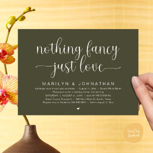 Invitación Nada Fancy, Sólo Amor, Cena Boda Bailando