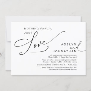 Invitación Nada Fancy, Sólo Amor, Cena Boda Elopement