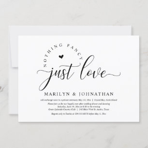 Invitación Nada Fancy, Sólo Amor, Cena Boda Elopement