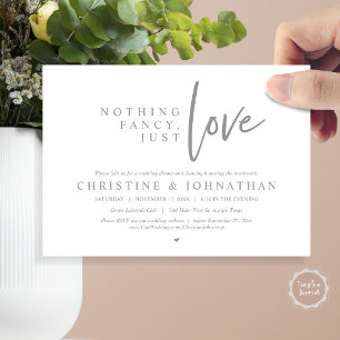 Invitación Nada Fancy, Sólo Amor, Cena Boda Elopement