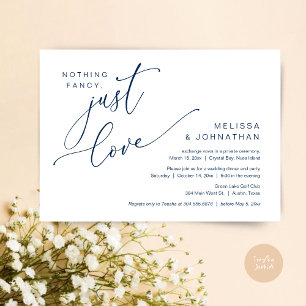 Invitación Nada Fancy, Sólo Amor, Cena Boda Elopement