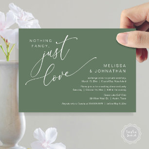 Invitación Nada Fancy, Sólo Amor, Cena Boda Elopement