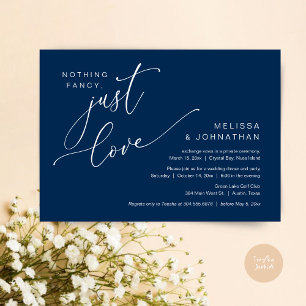 Invitación Nada Fancy, Sólo Amor, Cena Boda Elopement
