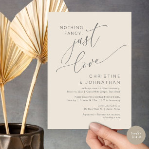 Invitación Nada Fancy, Sólo Amor, Cena Boda Elopement