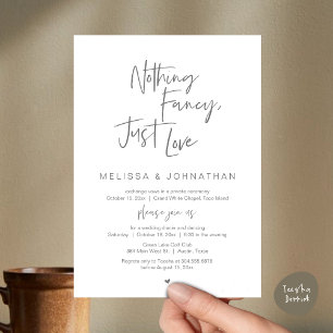 Invitación Nada Fancy, Sólo Amor, Cena Boda Elopement