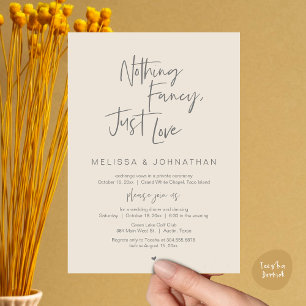Invitación Nada Fancy, Sólo Amor, Cena Boda Elopement