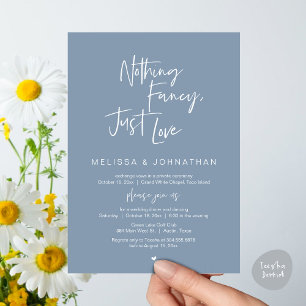 Invitación Nada Fancy, Sólo Amor, Cena Boda Elopement