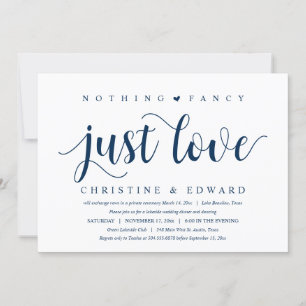 Invitación Nada Fancy, Sólo Amor, Cena Boda Elopement