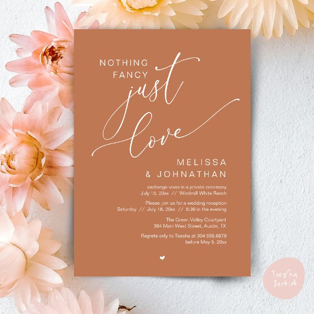 Invitación Nada Fancy, Sólo Amor, Cena De La Recepción De Bod (Nothing Fancy Just Love Wedding Reception Dinner Lunch Brunch Romantic Invites Card PDF Copper Brown)