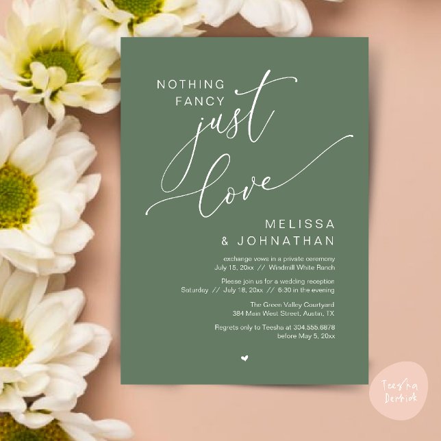 Invitación Nada Fancy, Sólo Amor, Cena De La Recepción De Bod (Nothing Fancy Just Love Wedding Reception Dinner Lunch Brunch Romantic Invites Card PDF Sage Green)
