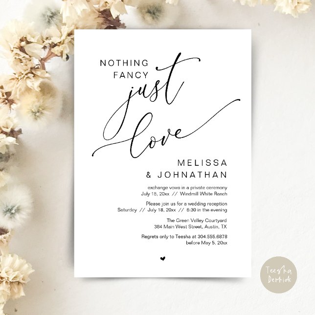 Invitación Nada Fancy, Sólo Amor, Cena De La Recepción De Bod (Nothing Fancy Just Love Wedding Reception Dinner Lunch Brunch Romantic Invites Card PDF Black White)