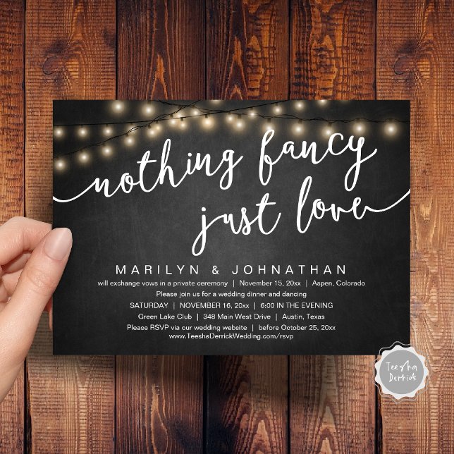 Invitación Nada Fancy, Sólo Amor, Cena Rústica Boda (Nothing Fancy, Just Love, Rustic Cottage Wedding Dinner Invitation Card, PDF, Chalkboard)