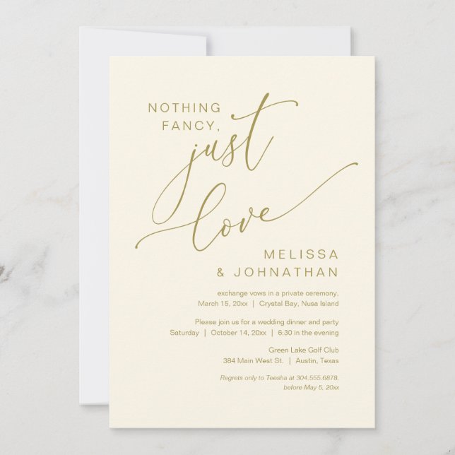 Invitación Nada Fancy, Sólo Amor, Elopement Boda (Anverso)
