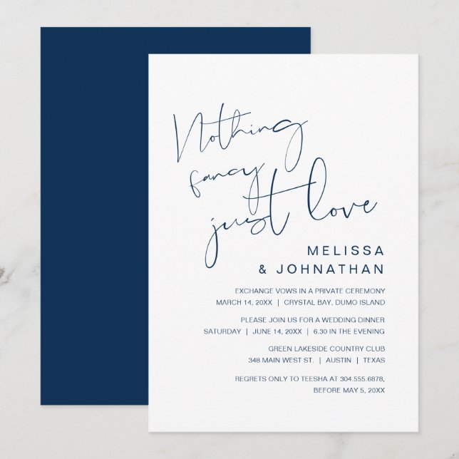 Invitación Nada Fancy, Sólo Amor, Elopement Boda (Anverso / Reverso)