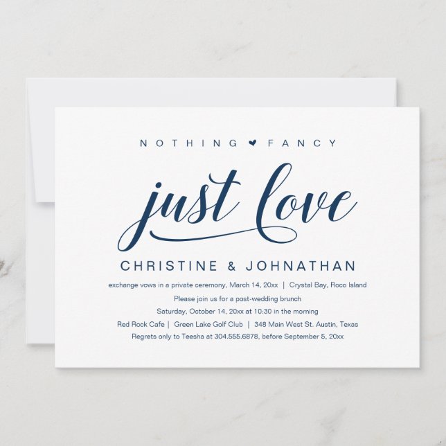 Invitación Nada Fancy, Sólo Amor, Elopement Boda (Anverso)