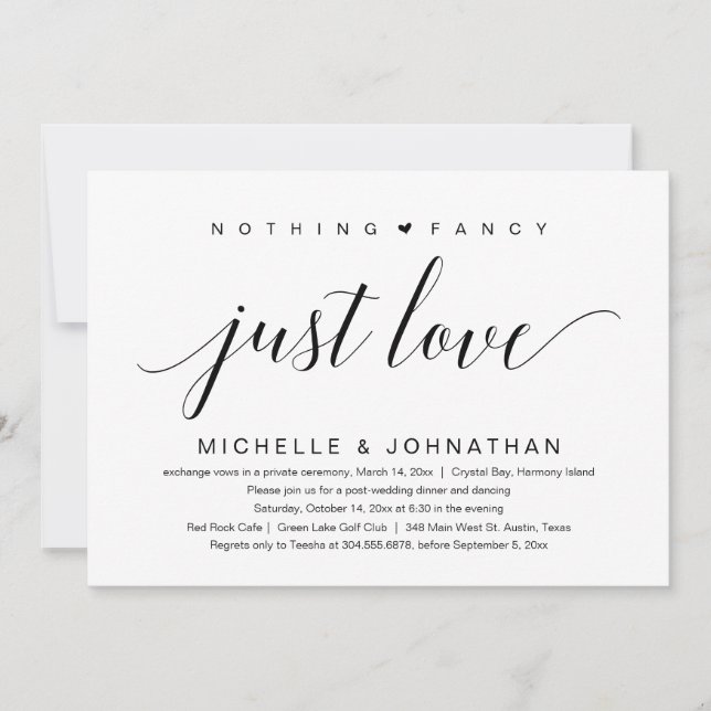 Invitación Nada Fancy, Sólo Amor, Elopement Boda (Anverso)