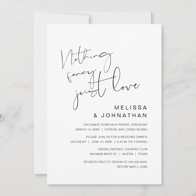 Invitación Nada Fancy, Sólo Amor, Elopement Boda (Anverso)